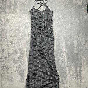 Athleta Gray Striped Maxi Dress Criss Cross Straps Drawstring Waist Size 2